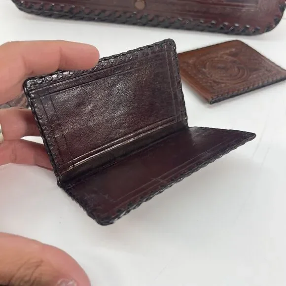Wallet Fold Hand Tooled Leather Embossed Aztec Stamped Mexico Brown 12x7.5in WOW